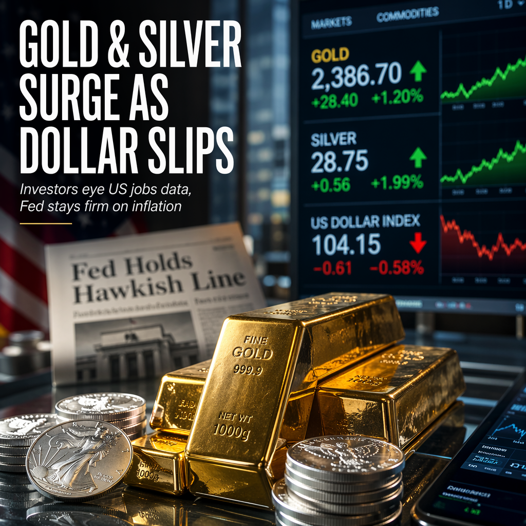 Gold and Silver Prices Rise as US Dollar Softens Ahead of Key Jobs Data; Fed Maintains Hawkish Stance