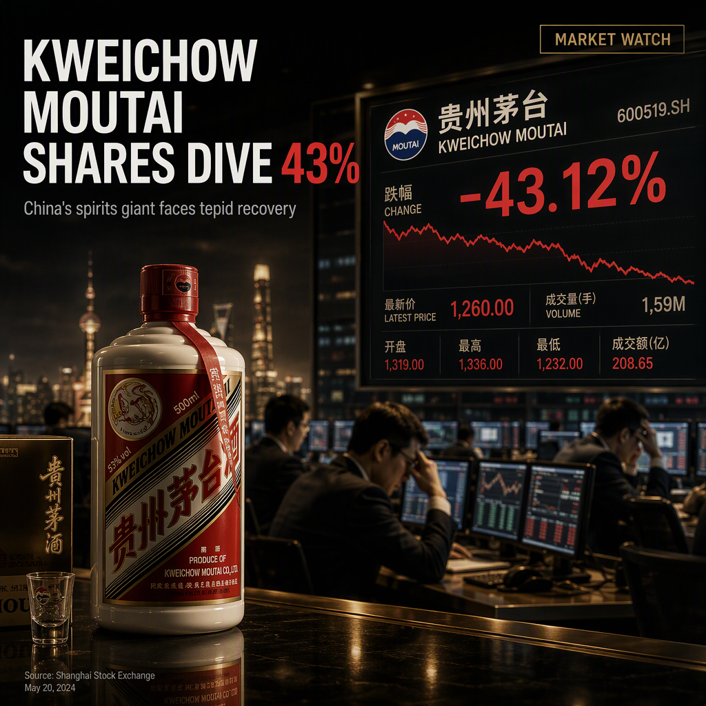 Kweichow Moutai Shares Plunge 43% from Peak Amid Tepid Recovery