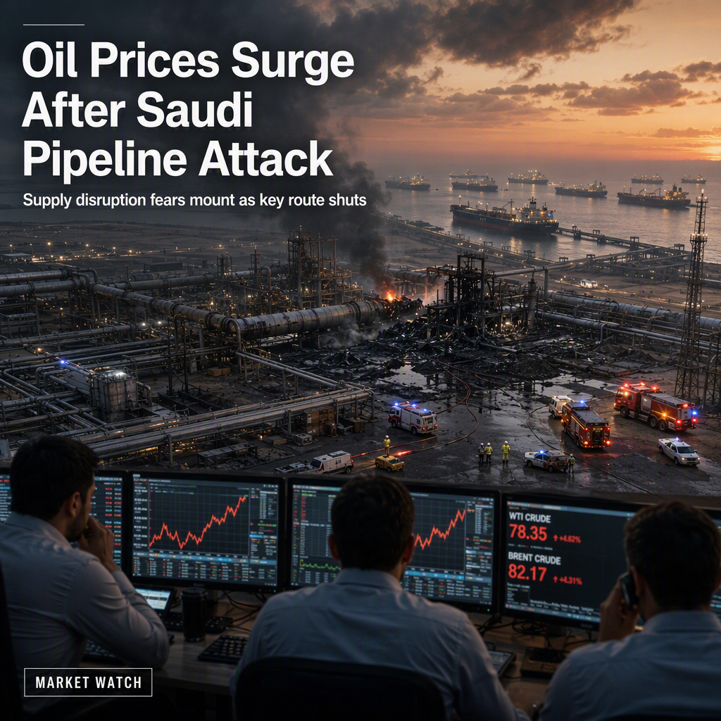 Oil Prices Climb as Saudi Arabia Shuts Key Pipeline After Drone Attack, Market Eyes Supply Risks