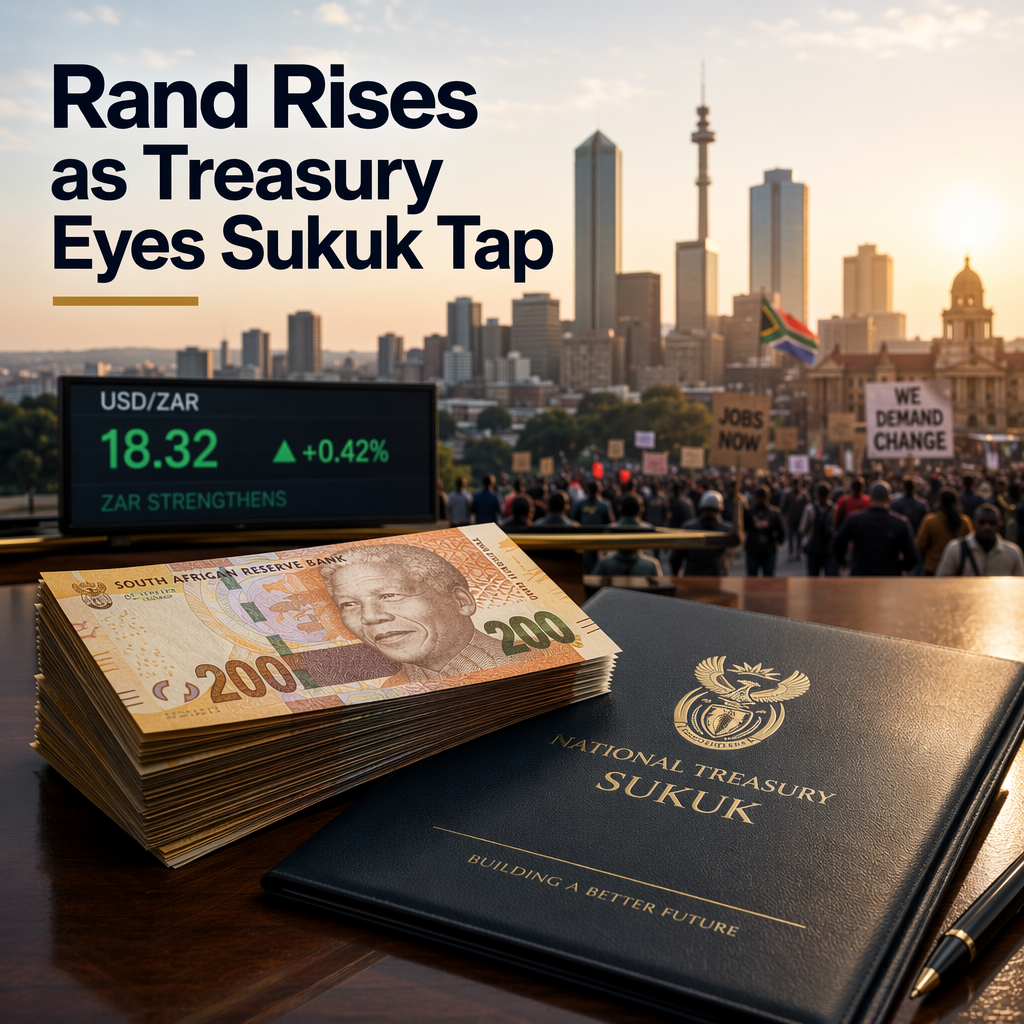 South African Rand Strengthens as Treasury Plans New Sukuk Tap Amid Protest Risks