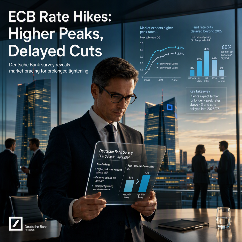 Deutsche Bank Survey: ECB Clients Expect Higher Peak Rates and Delayed Cuts