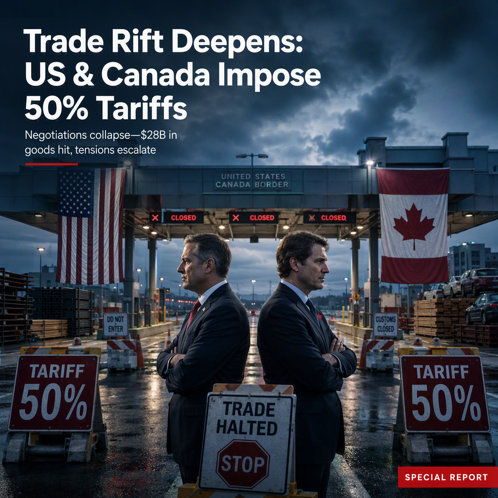US-Canada Trade Talks Collapse as Both Sides Announce Tit-for-Tat 50% Tariffs