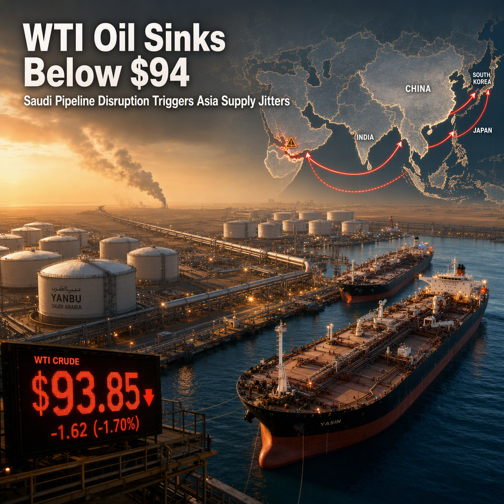 WTI Oil Drops Below $94 as Saudi Pipeline Disruption Raises Supply Concerns for Asia