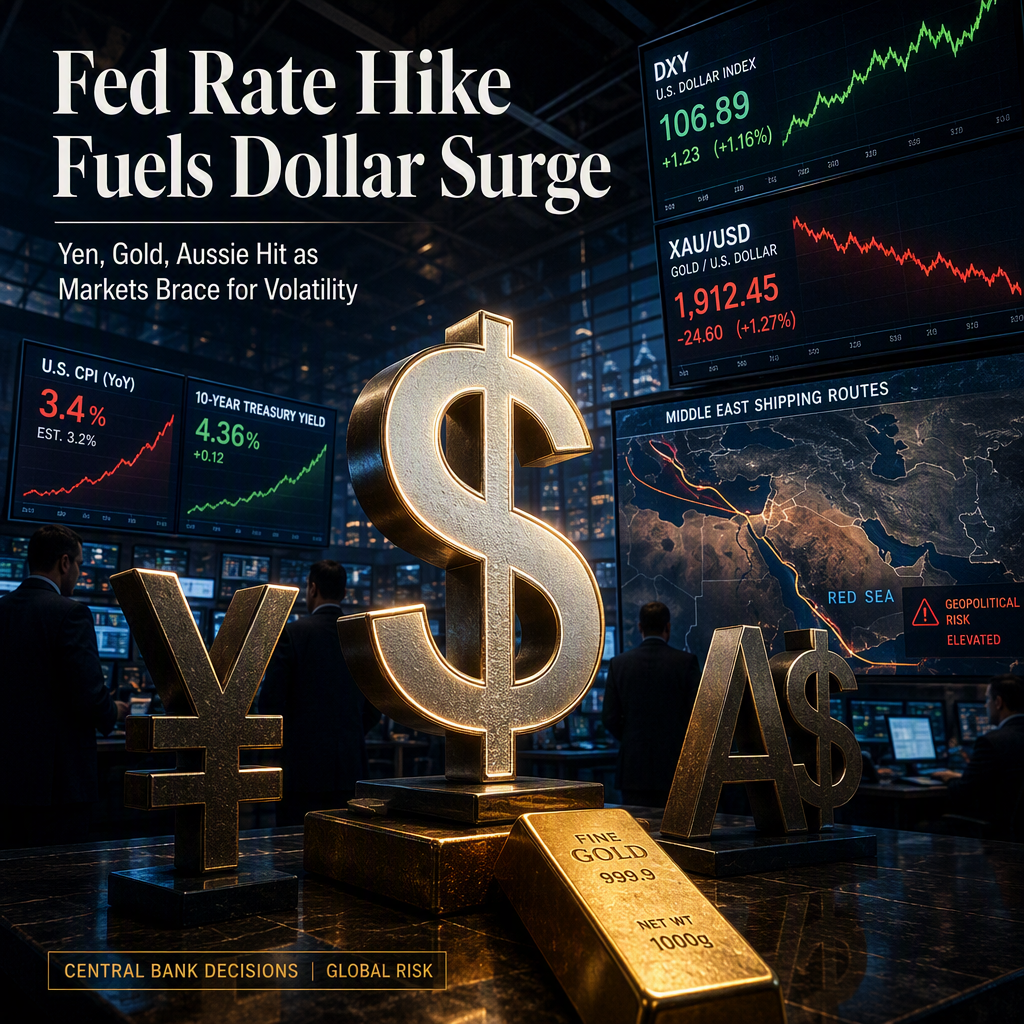 Fed Rate Hike Expectations Drive US Dollar Strength, Weigh on Yen, Gold, and Aussie Amid Geopolitical Tensions