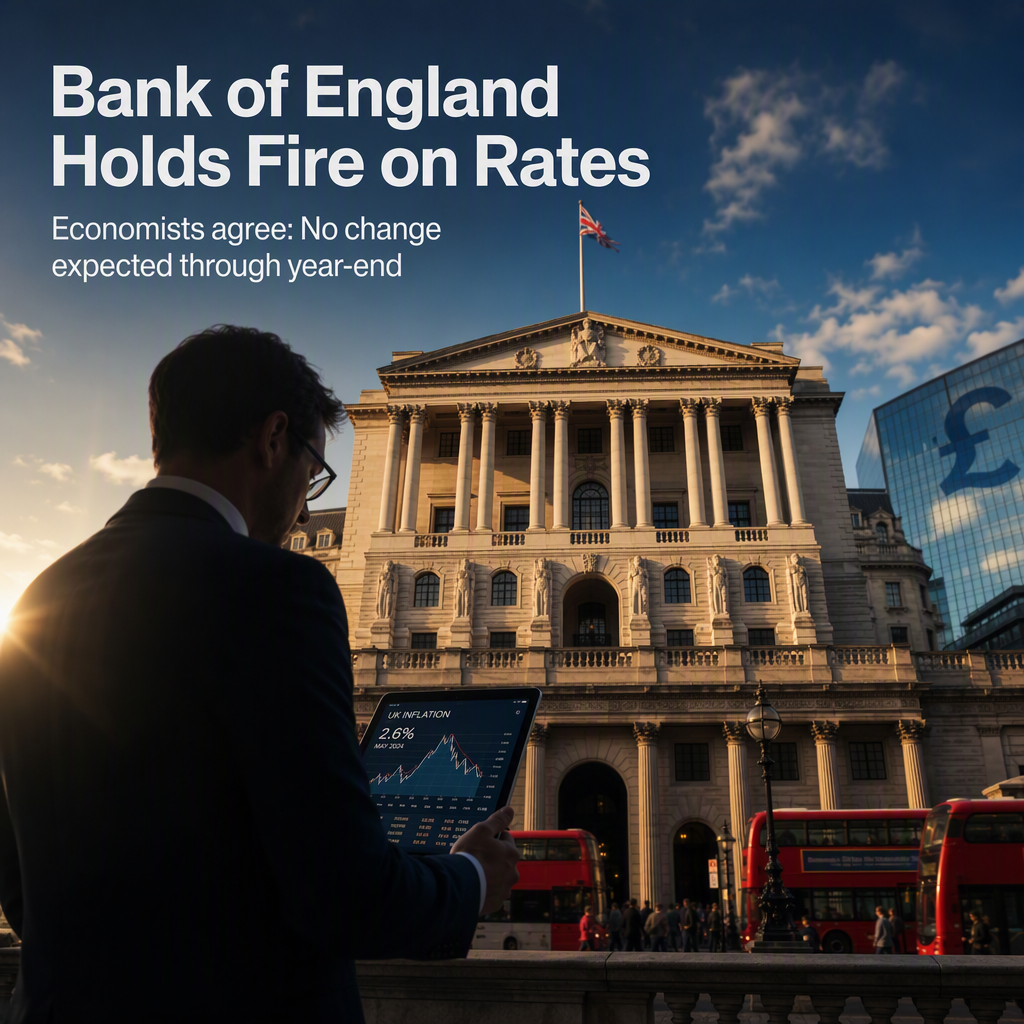 Economists Expect Bank of England to Hold Rates Steady Through Year-End, Reuters Poll Shows