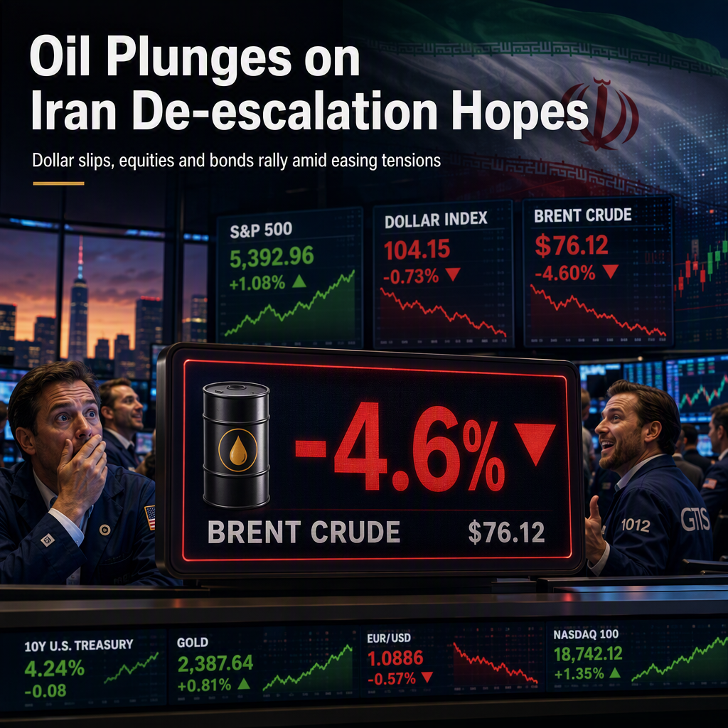 Oil Plunges Over 4% on Iran De-escalation Hopes; Dollar Slips, Equities and Bonds Rally