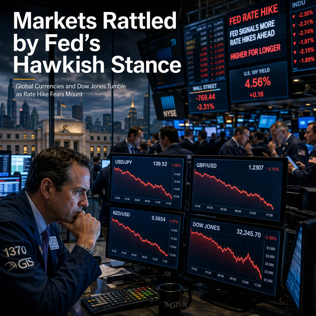 Global Currencies and Dow Jones Slide as Fed Officials Signal Further Rate Hikes