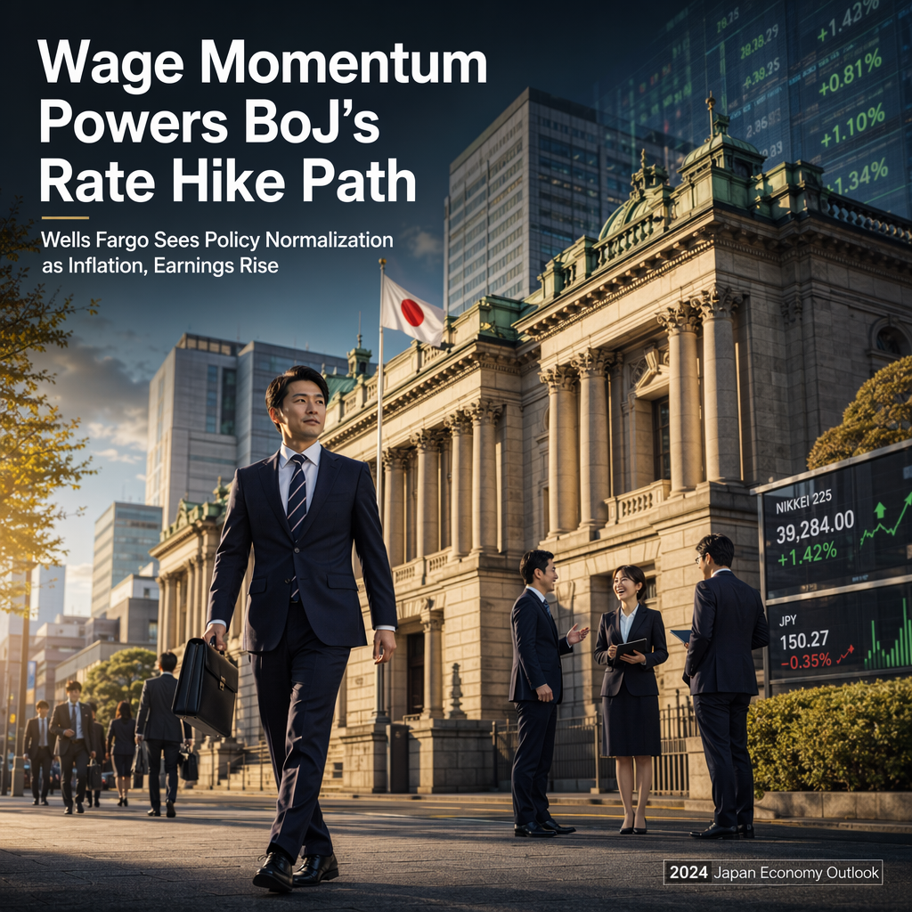 Wells Fargo Sees BoJ on Track for Rate Hike as Wage Growth Strengthens