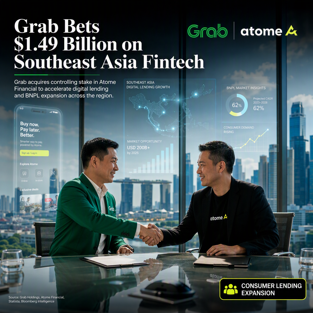 Grab Acquires 60% Stake in Atome Financial for $1.49 Billion to Accelerate Southeast Asia Consumer Lending Expansion