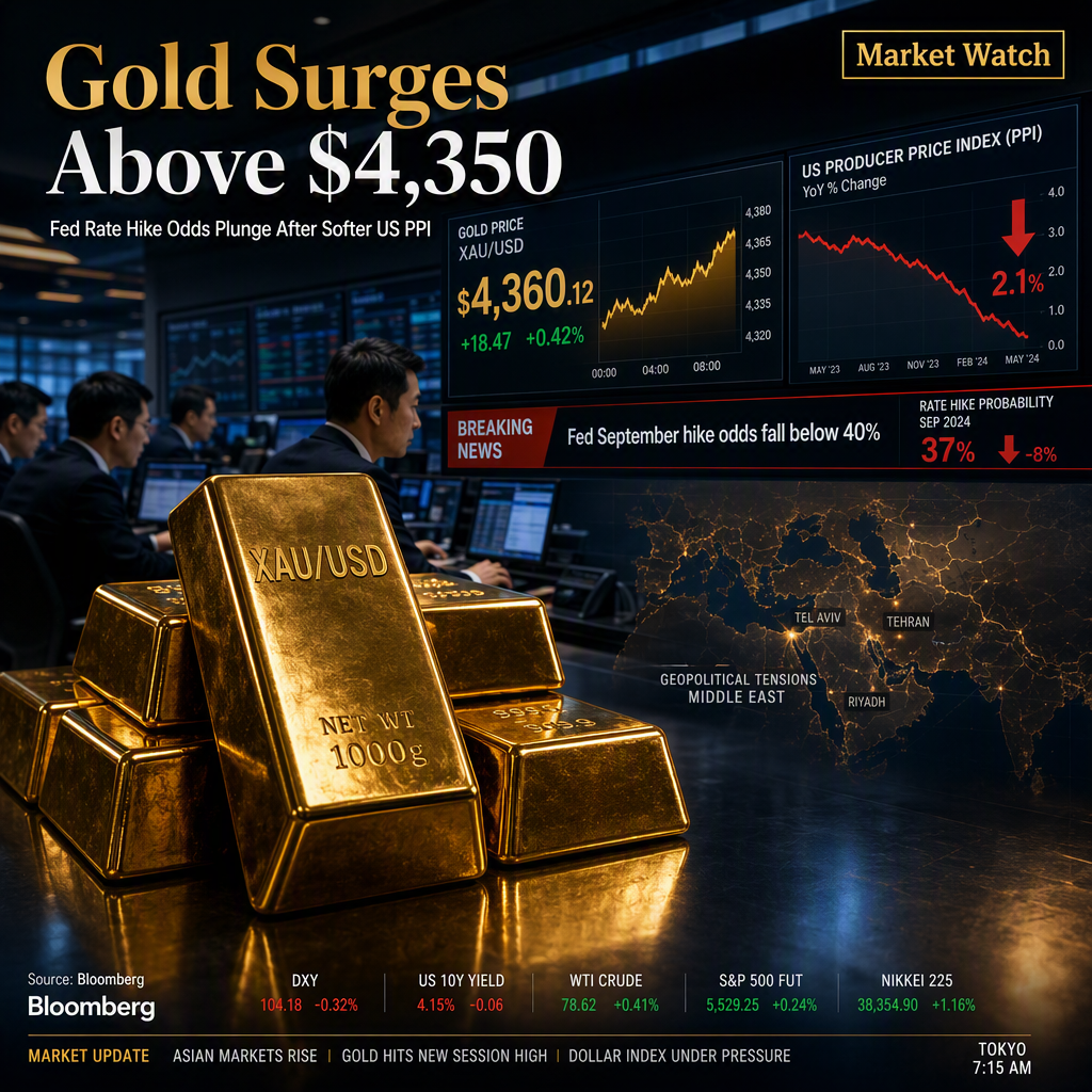Gold Prices Edge Higher Above $4,350 as Softer US PPI Data Dims September Fed Hike Prospects