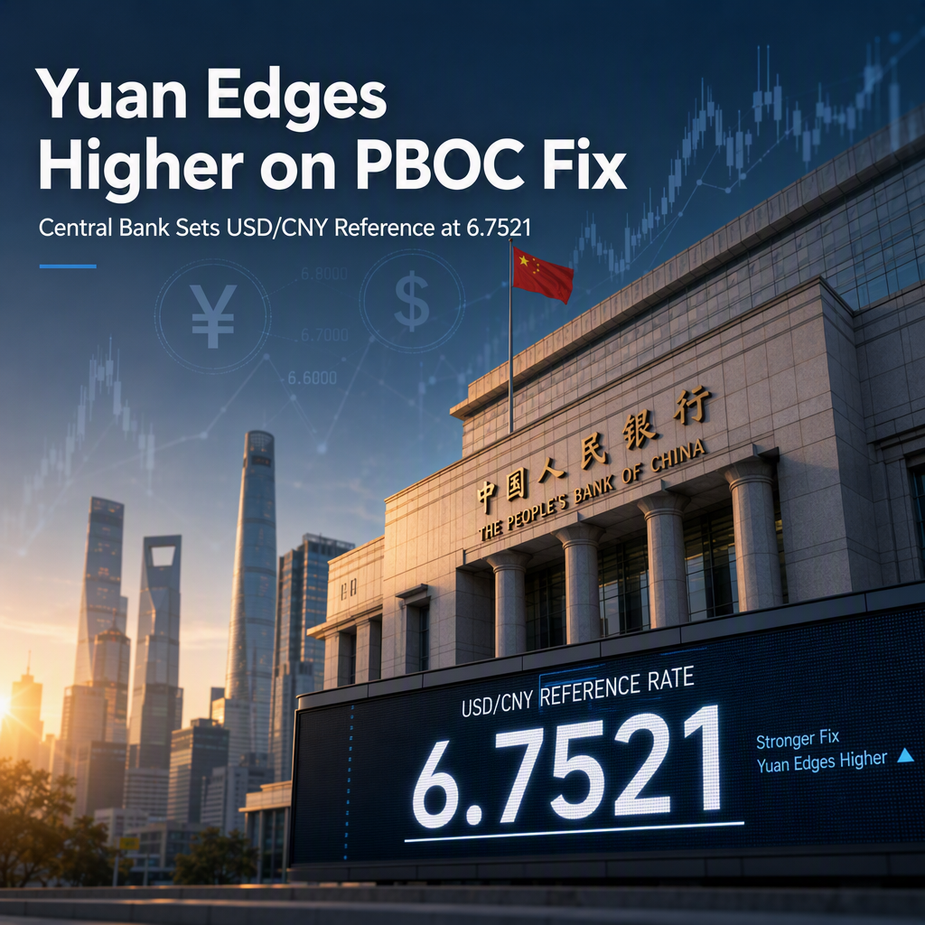 PBOC Sets Stronger USD/CNY Reference Rate at 6.7521, Below Reuters Estimate