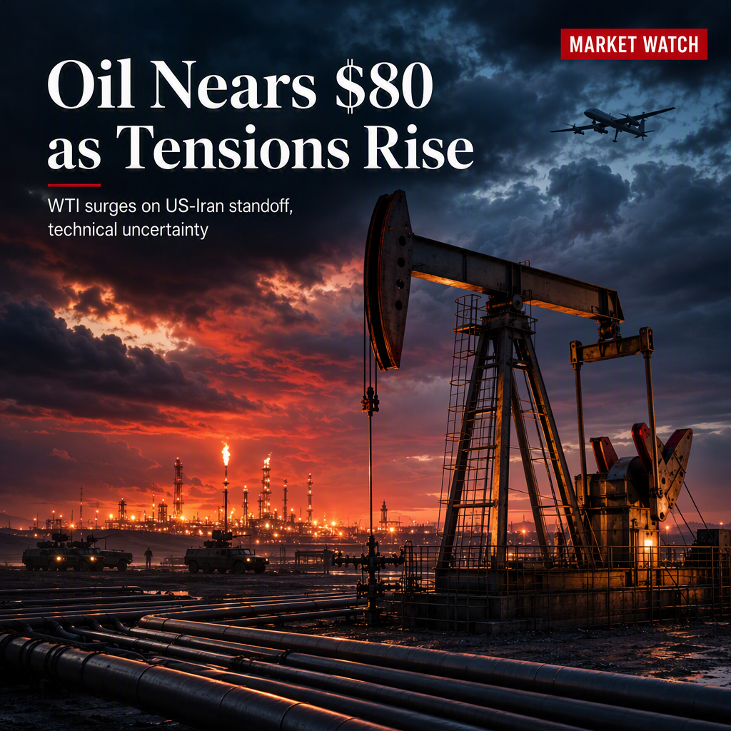 WTI Crude Oil Climbs Toward $80 Amid US-Iran Tensions and Technical Uncertainty