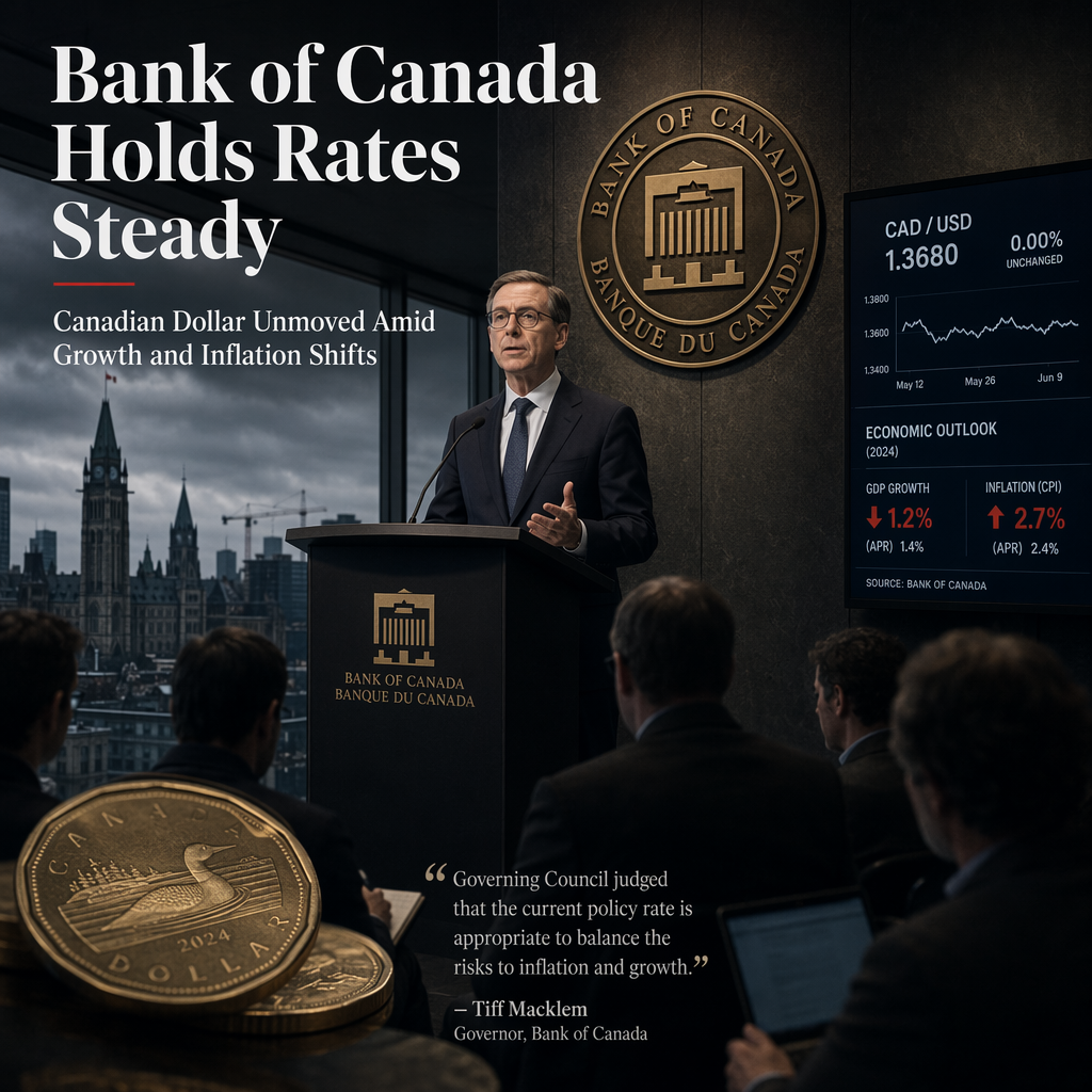 Bank of Canada Holds Rates Steady; Canadian Dollar Unmoved Despite Lower Growth and Higher Inflation Forecasts