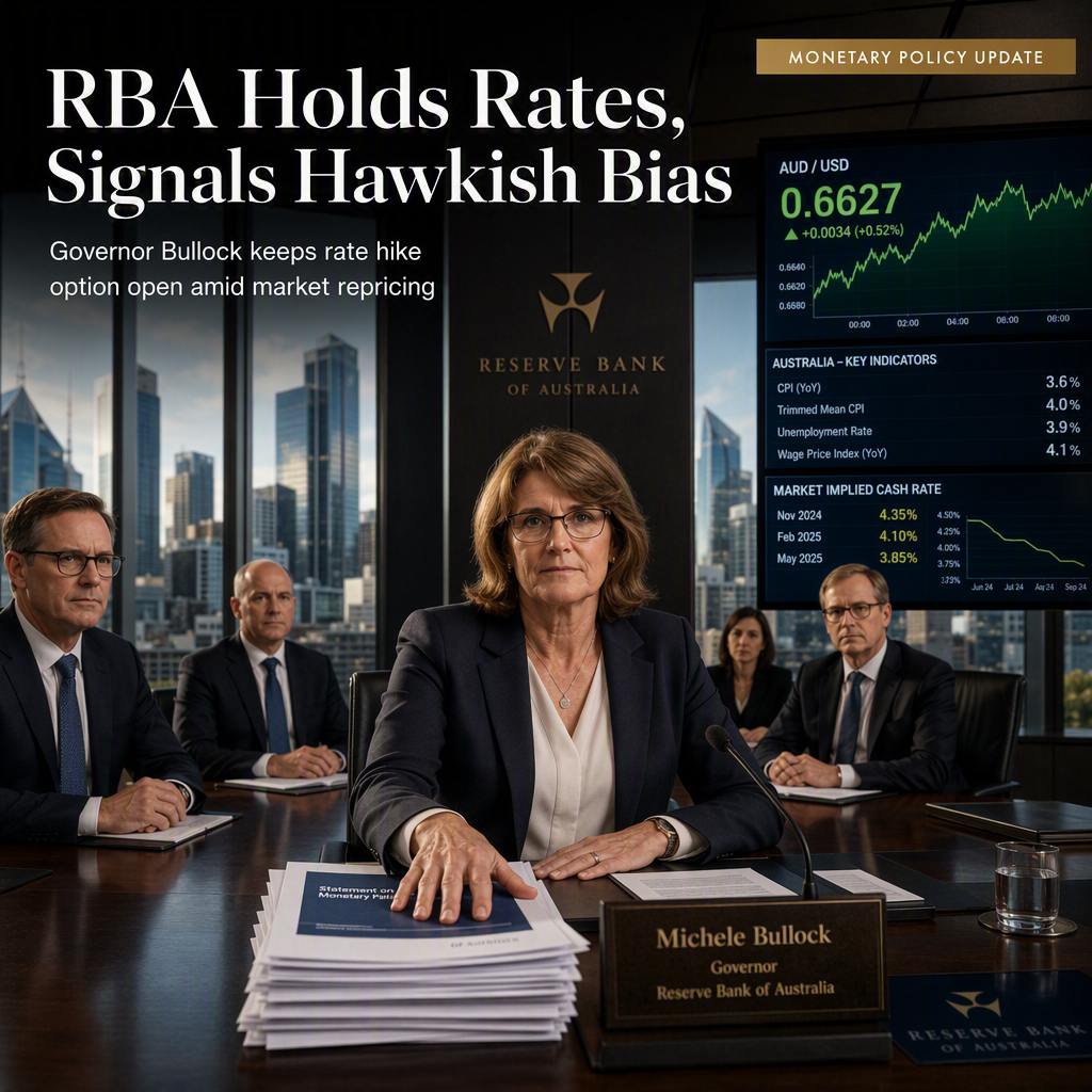 RBA Holds Rates Steady, Signals Hawkish Bias Amid Dovish Market Repricing