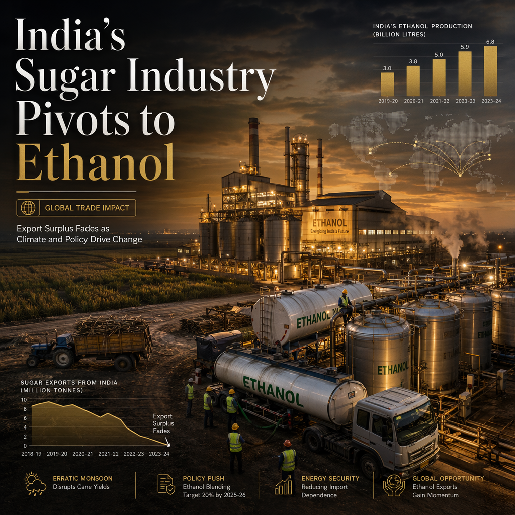 India's Sugar Industry Shifts Focus to Ethanol, Signaling End of Export Surplus