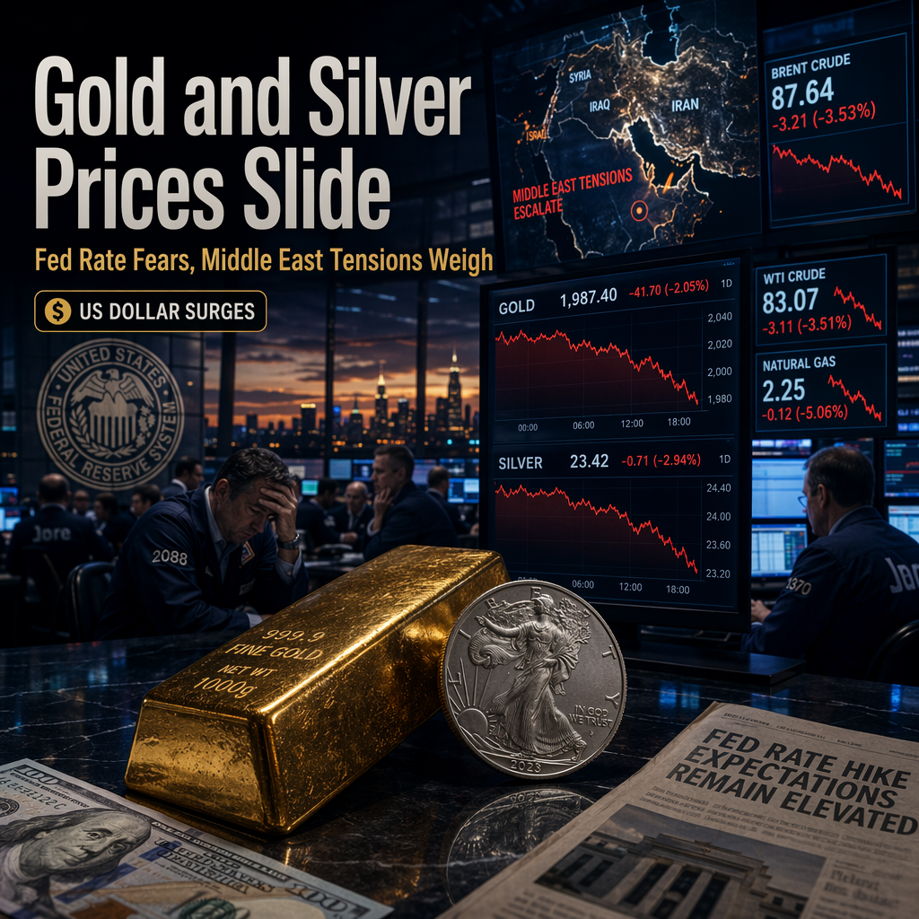 Gold and Silver Prices Slide as Middle East Tensions and Fed Rate Hike Fears Weigh on Markets