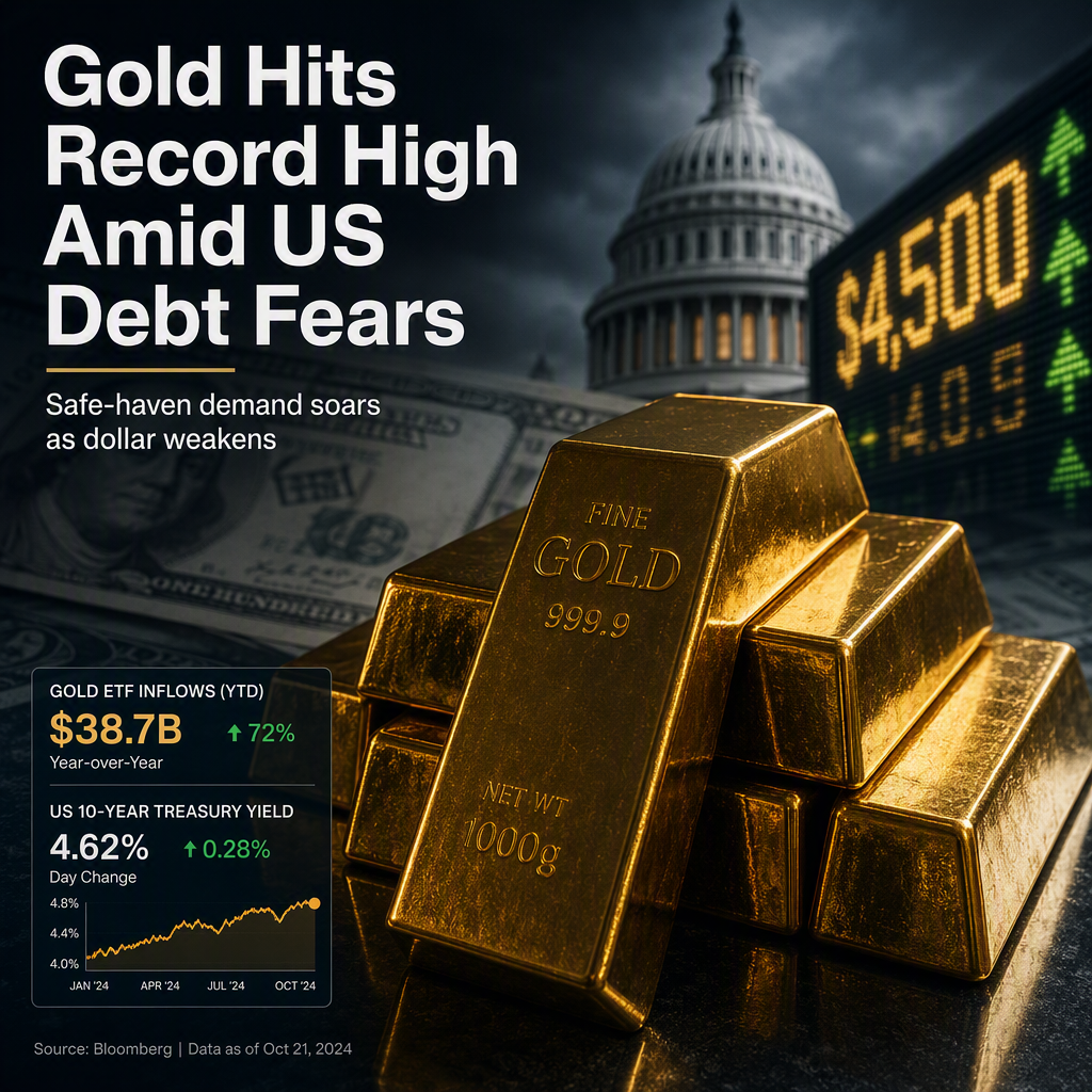 Gold Surges Above $4,500 as US Debt Concerns Trigger Safe-Haven Rush