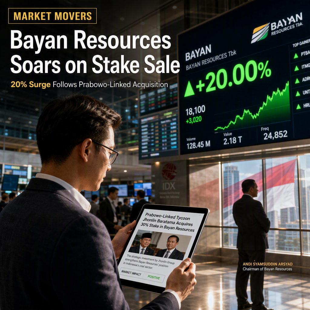 Bayan Resources Shares Surge 20% After 30% Stake Sale to Prabowo-Linked Tycoon