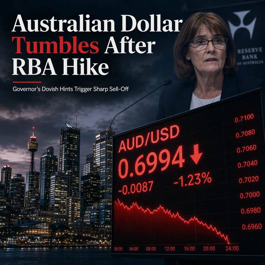 Australian Dollar Slides Below 0.7000 After RBA Hikes Rate to 15-Year High Amid Dovish Signals