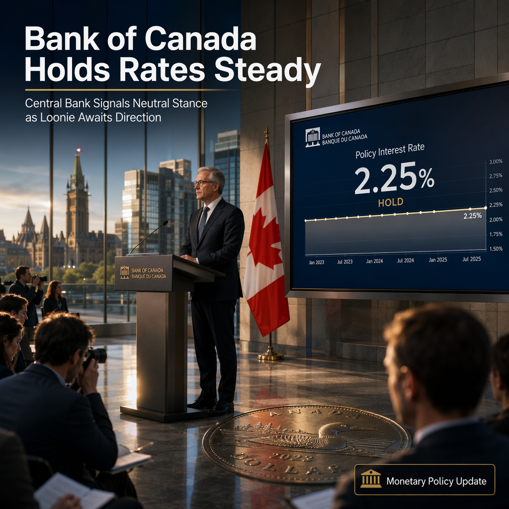 Bank of Canada Holds Rates Steady at 2.25%, Signals Neutral Stance as Canadian Dollar Consolidates