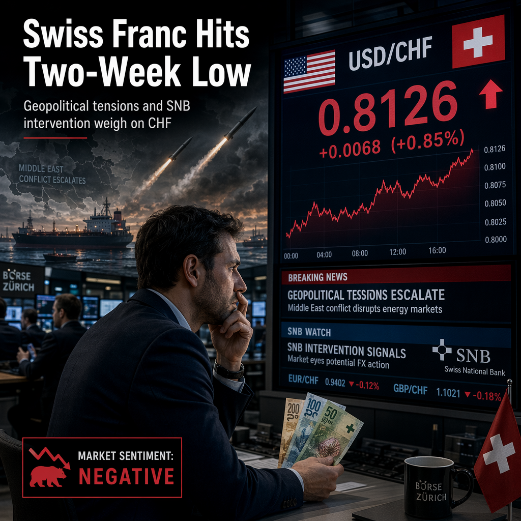 Swiss Franc Hits Over Two-Week Low Against US Dollar Amid Geopolitical Tensions and SNB Intervention Signals