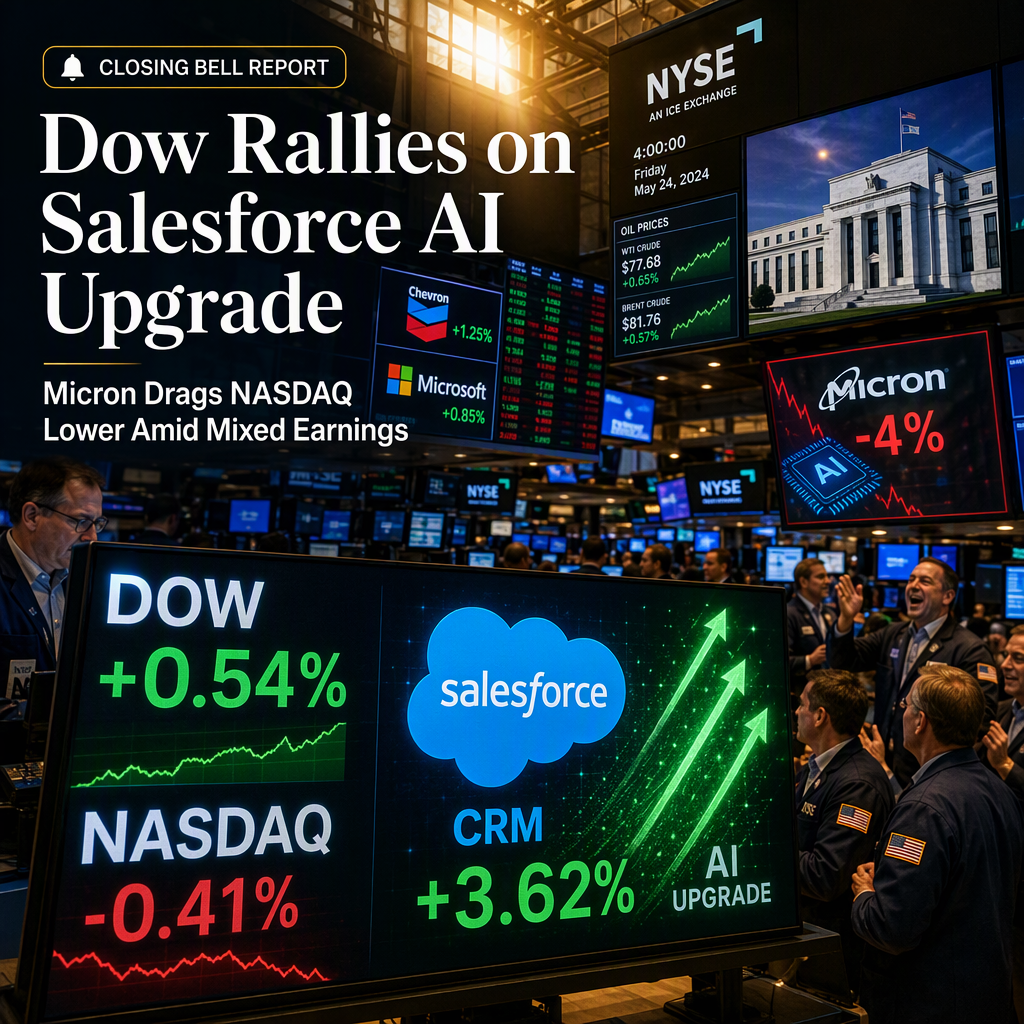 Dow Jones Rises as Salesforce Surges on AI Upgrade; Micron Drags NASDAQ Lower