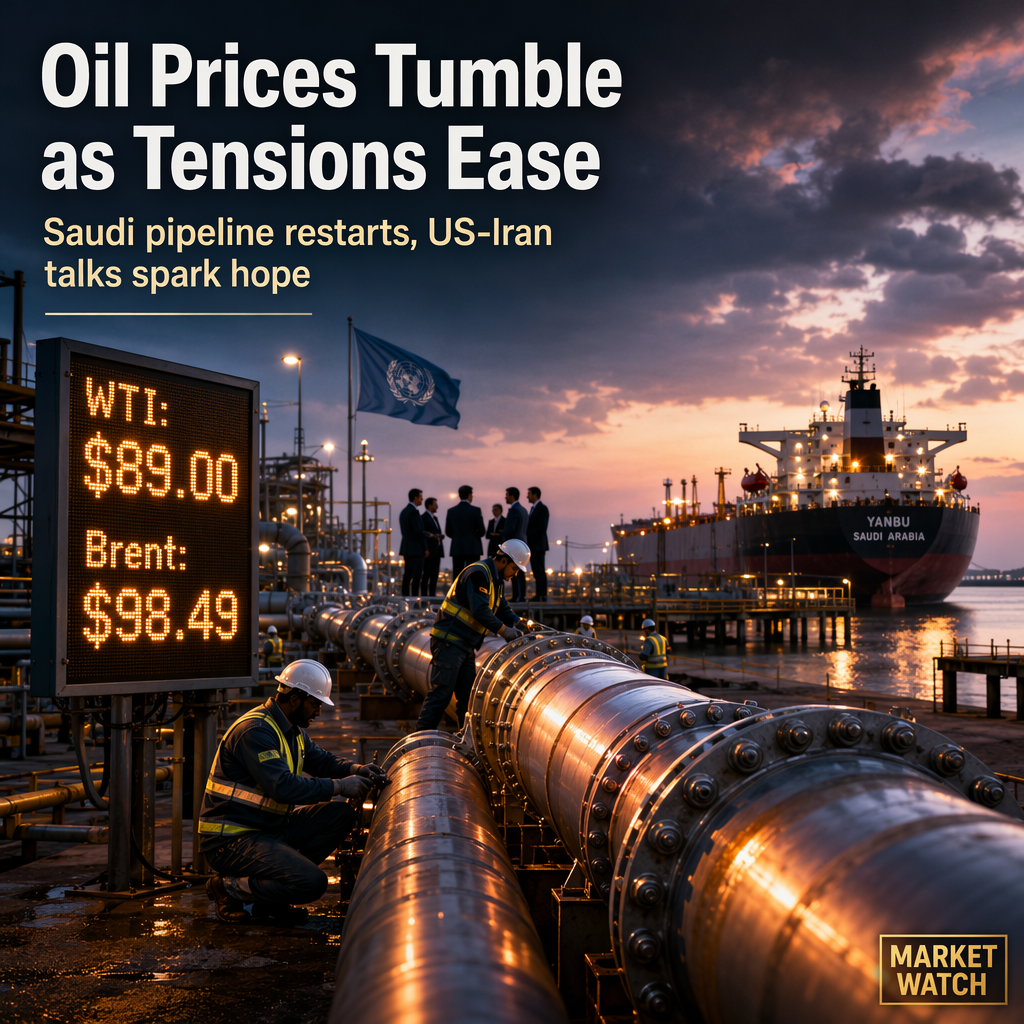 Oil Prices Slide to Multi-Week Lows Amid Hopes for US-Iran Talks and Saudi Pipeline Restart