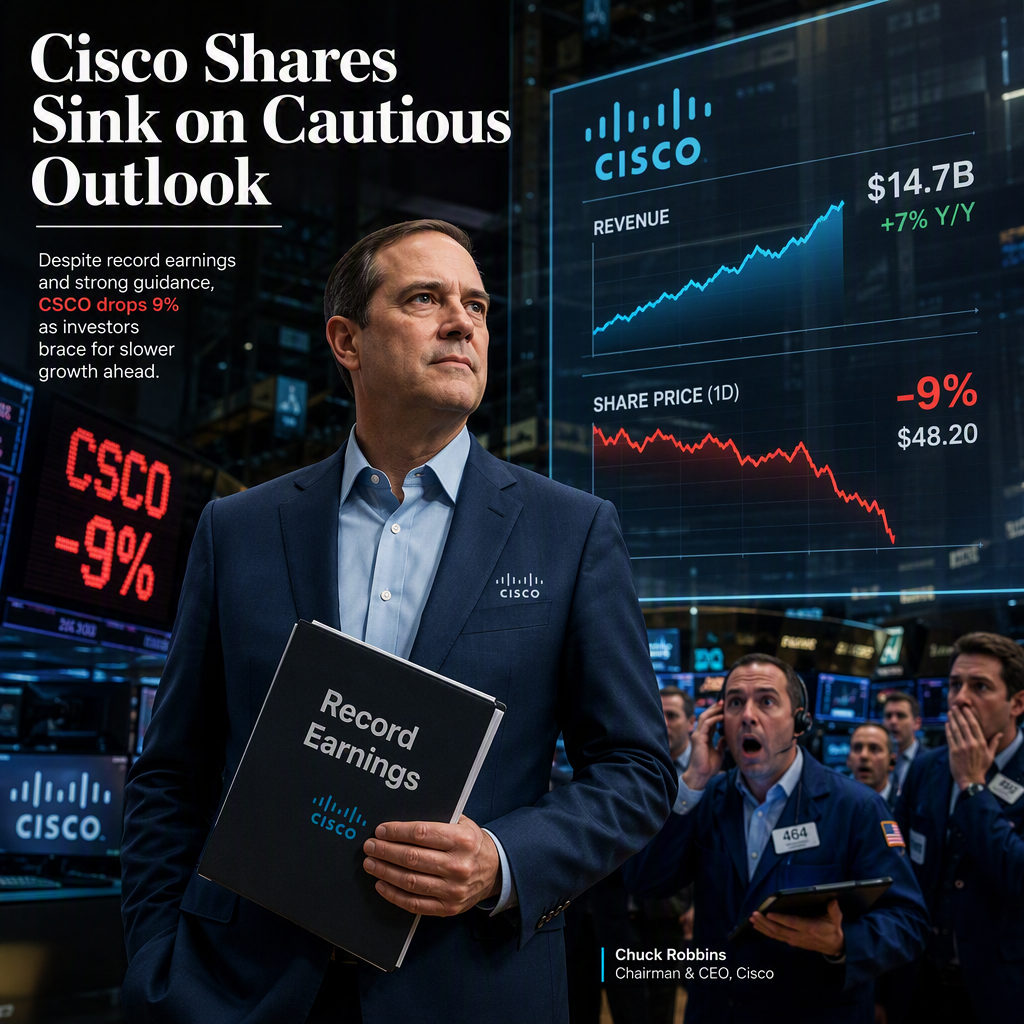 Cisco Shares Drop 9% Despite Record Earnings and Strong Guidance