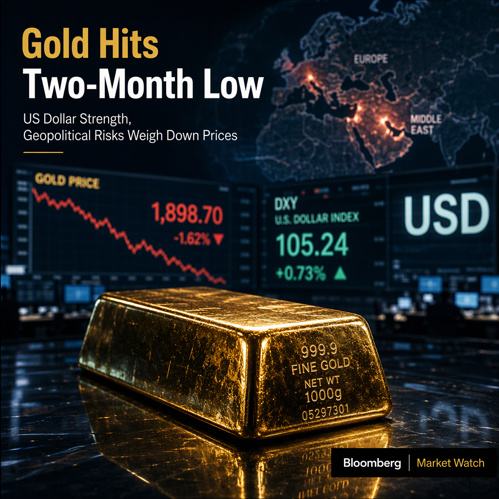 Gold Falls to Two-Month Low Amid Strong US Dollar and Geopolitical Tensions