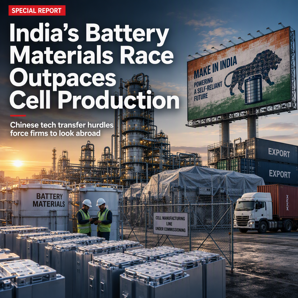 India's Battery Materials Investments Outpace Cell Manufacturing Amid Chinese Tech Transfer Hurdles