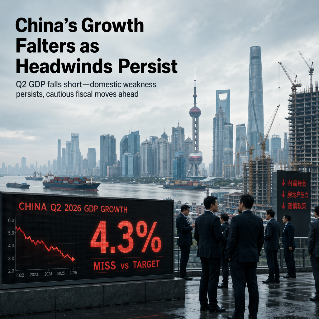 China's Q2 GDP Misses Target Amid Domestic Weakness, Modest Fiscal Support Expected