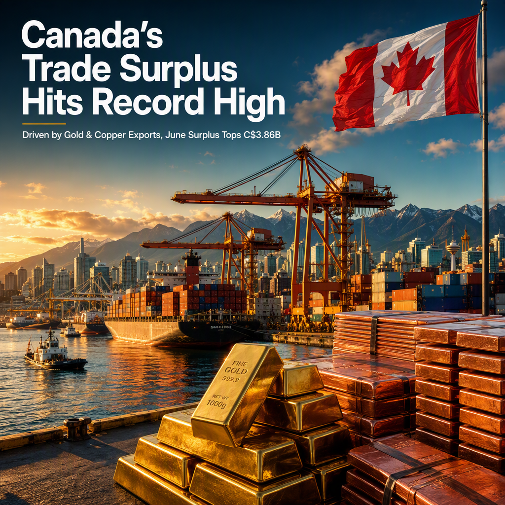 Canada's Trade Surplus Surges to Four-Year High on Record Exports in June