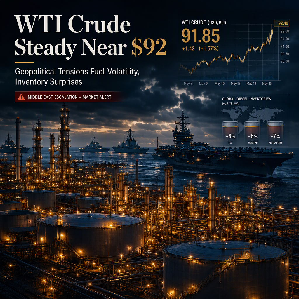 WTI Crude Holds Near $92 as US Considers Military Buildup in Middle East, Inventory Data Surprises