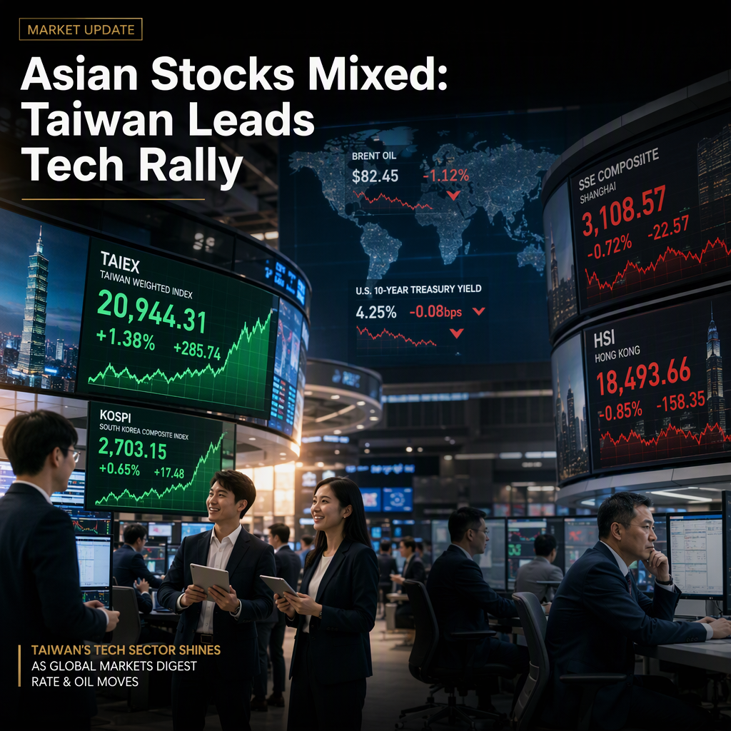Asian Stocks Trade Mixed as Taiwan's Taiex Leads Tech Rally; Oil and Treasury Yields Drop