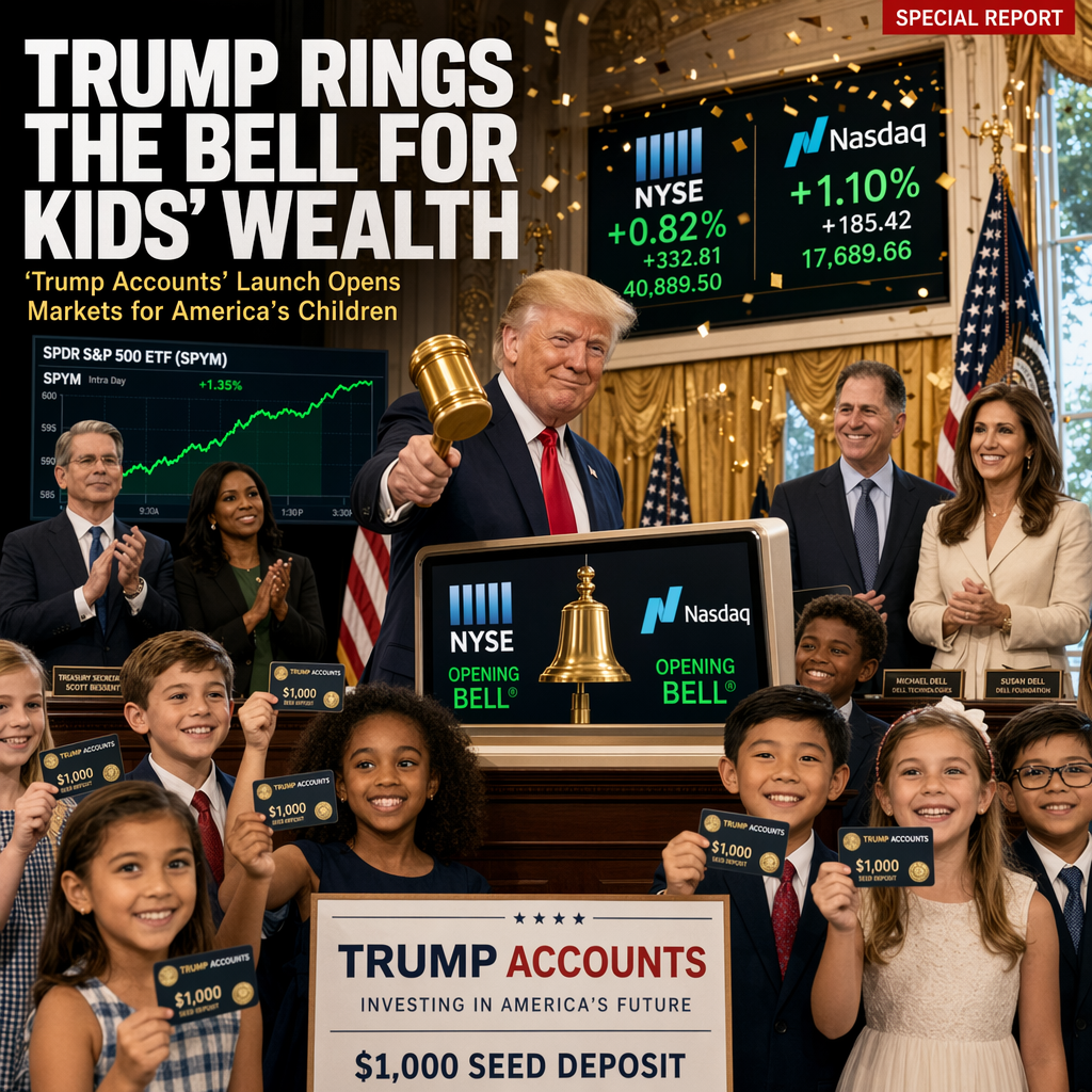 Trump Launches 'Trump Accounts' for Children, Rings NYSE and Nasdaq Opening Bells from White House