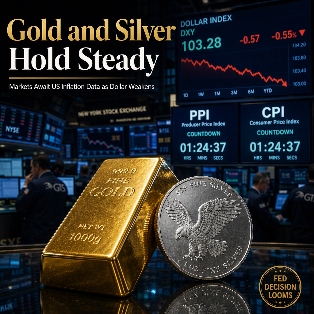 Gold and Silver Hold Firm as US Dollar Weakens Ahead of Key Inflation Data Releases