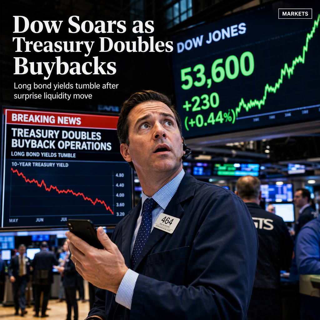 Dow Jones Surges as Treasury Doubles Buyback Operations, Yields Drop Sharply