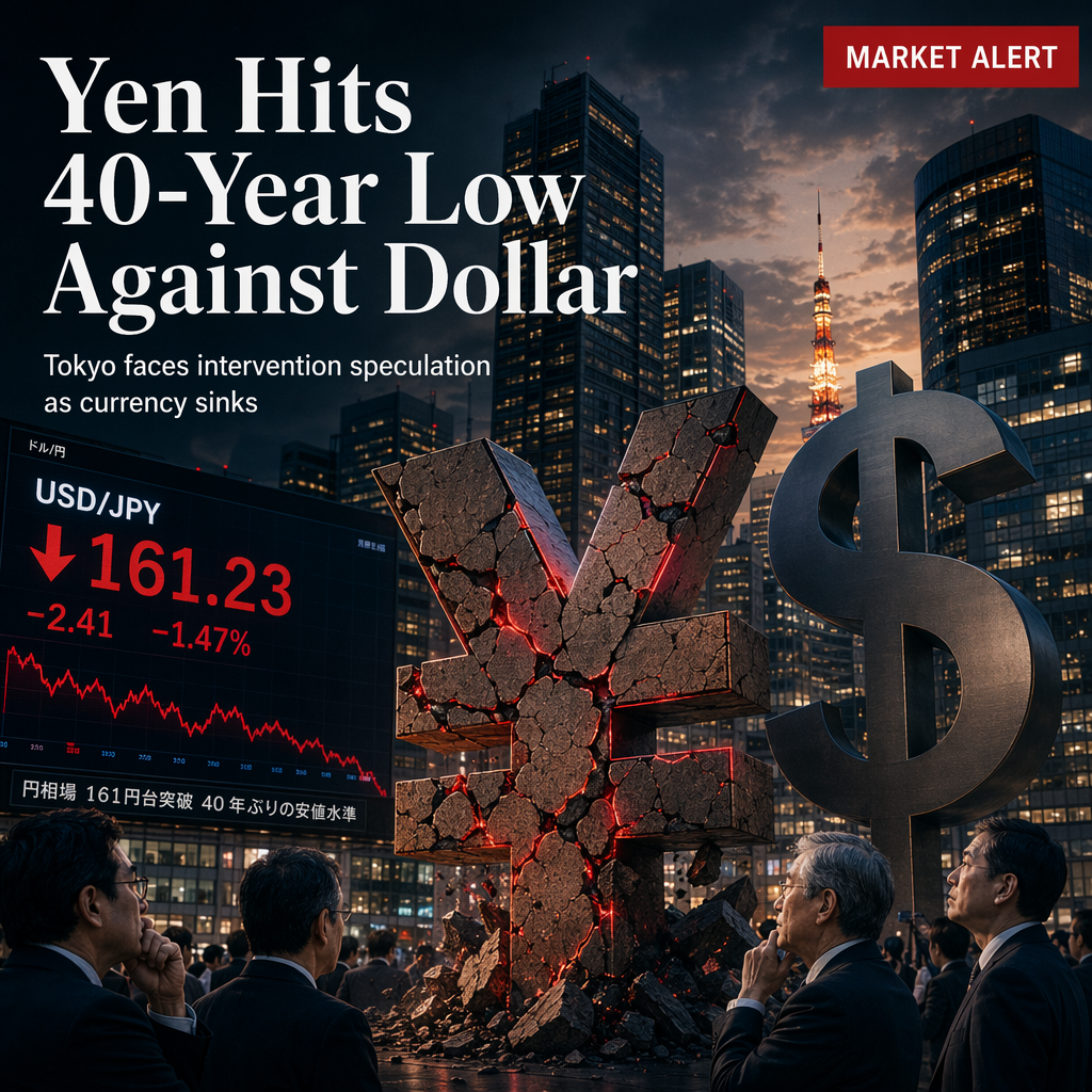 Japanese Yen Plunges Past 161 Against Dollar, Sparking Intervention Speculation Amid 40-Year Lows