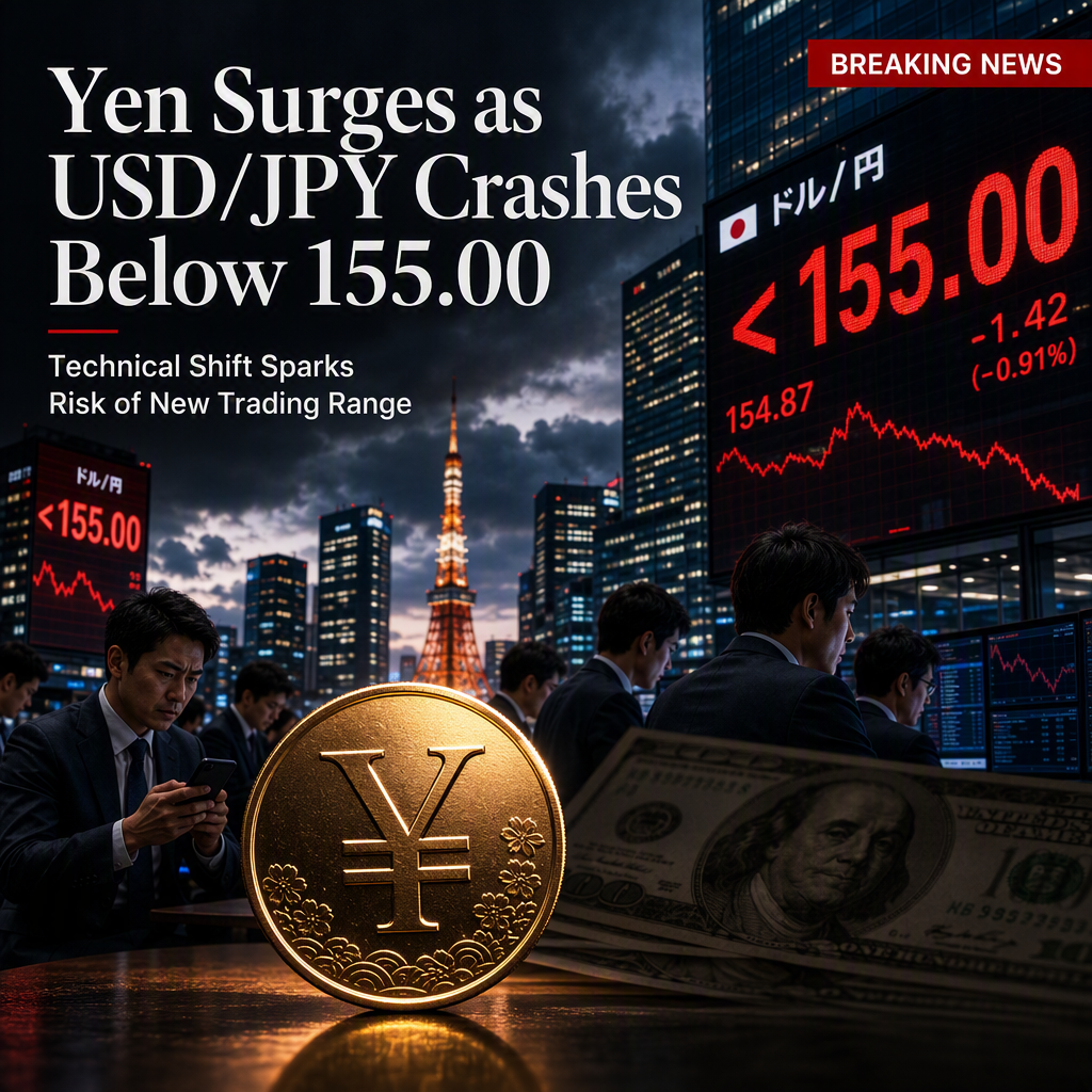 Japanese Yen Surges as USD/JPY Breaks Below Key 155.00 Level, Threatening New Trading Range