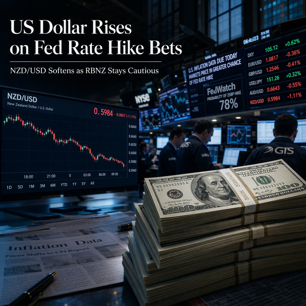 US Dollar Strengthens Amid Fed Rate Hike Bets; NZD/USD Softens as RBNZ Signals Gradual Tightening