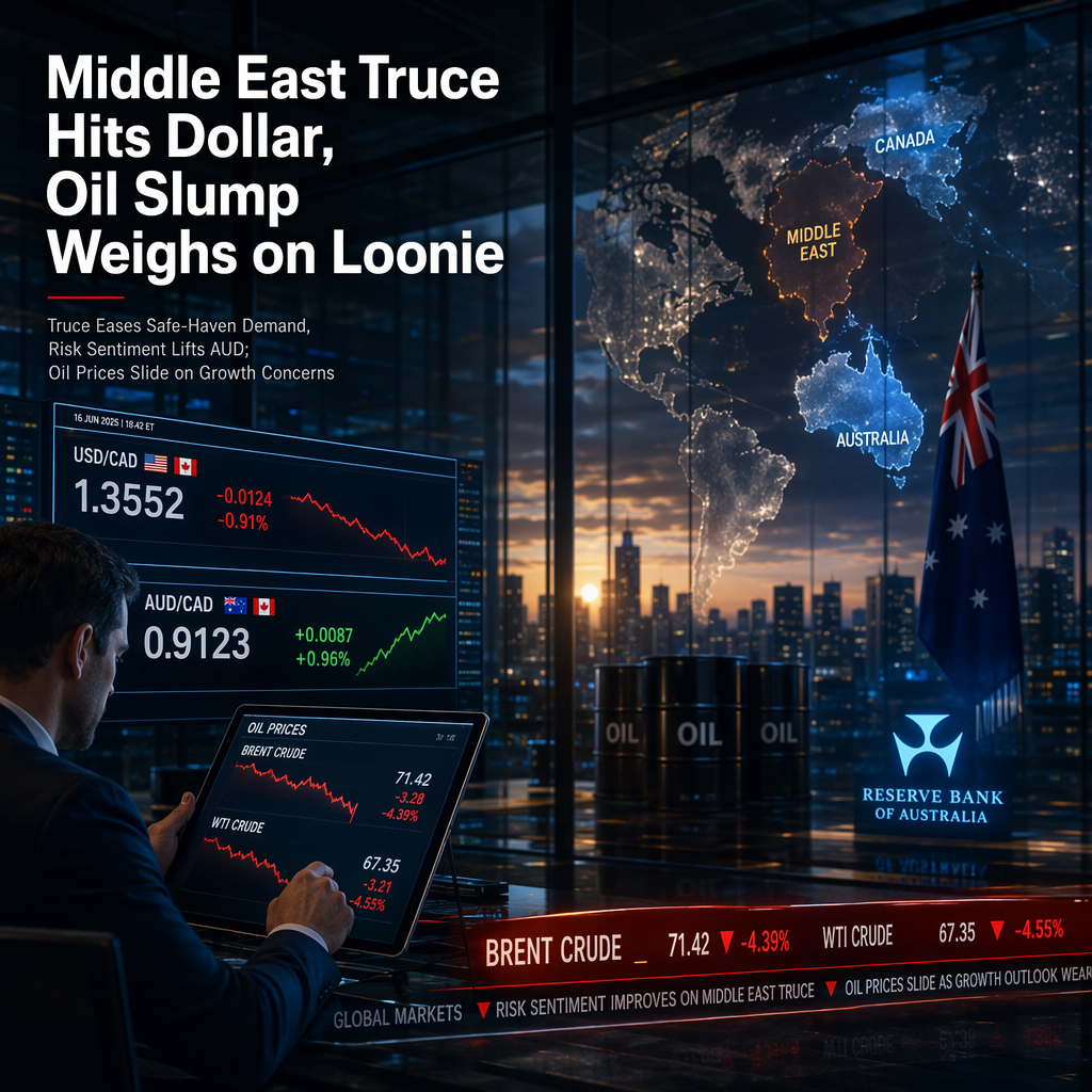 Middle East Truce Drives US Dollar Lower; Canadian Dollar Lags as Oil Prices Slide, Australian Dollar Outperforms