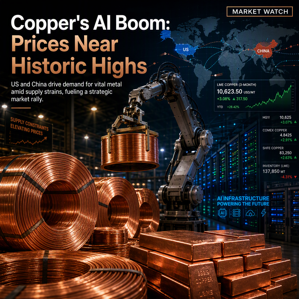 Copper Prices Surge to Near-Record Highs on US and China AI Infrastructure Demand