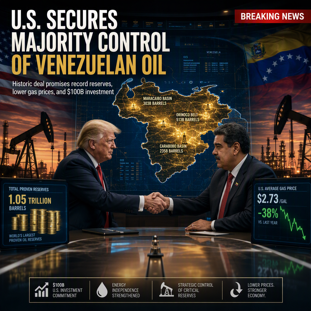 U.S. Secures Majority Control of 65 Billion Barrels of Venezuelan Oil in Historic Deal, Trump Announces