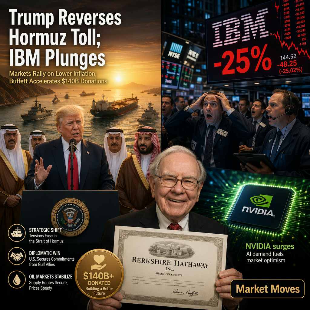 Trump Reverses Hormuz Toll Plan as U.S. Stocks Rise; IBM Plunges 25% on Weak Results