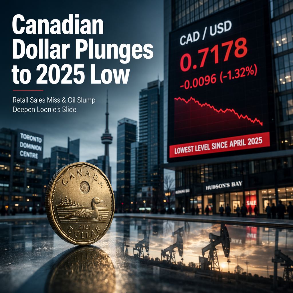 Canadian Dollar Hits Lowest Level Since April 2025 Amid Weak Retail Sales and Falling Oil Prices