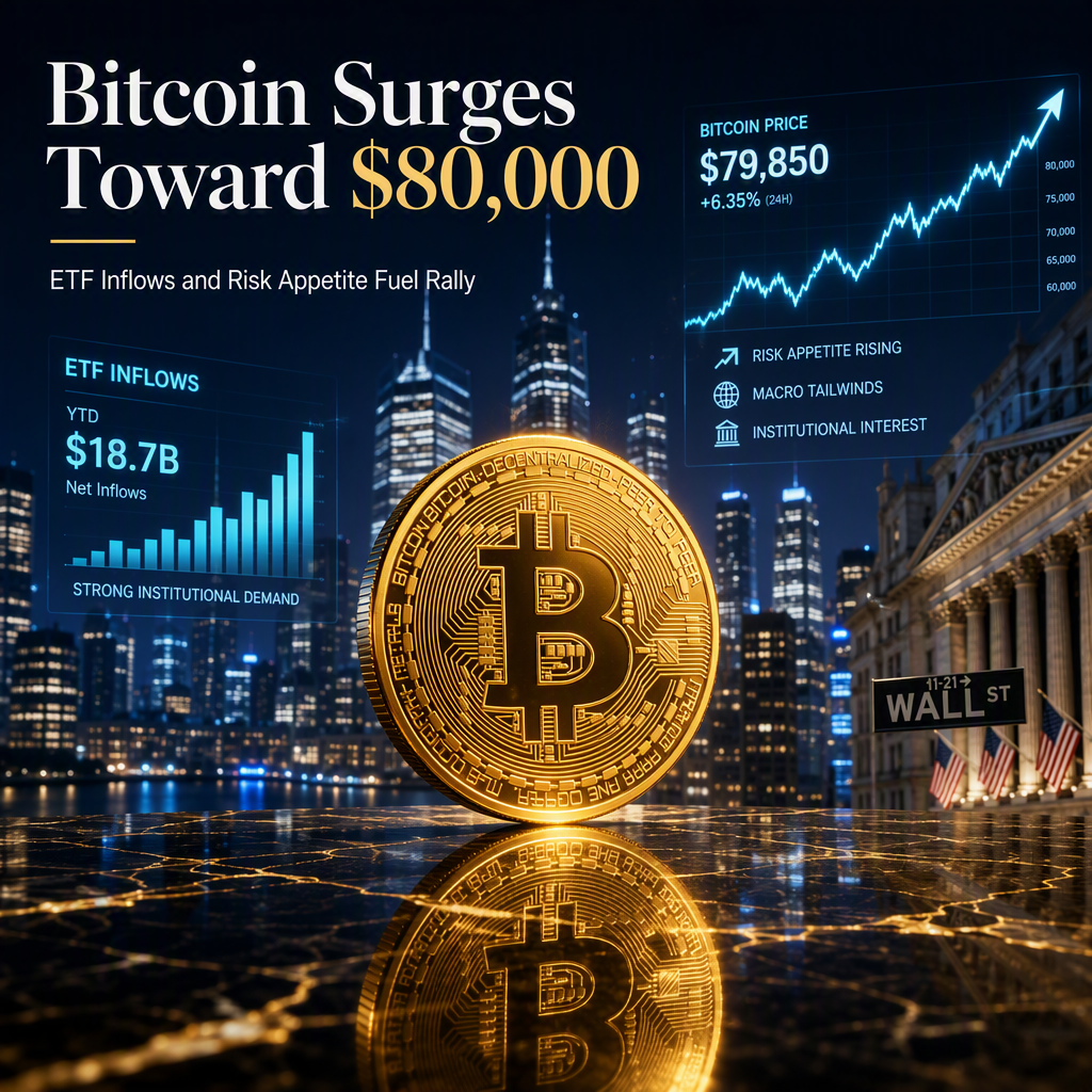 Bitcoin Nears $80,000 as ETF Inflows and Risk Appetite Drive Rally