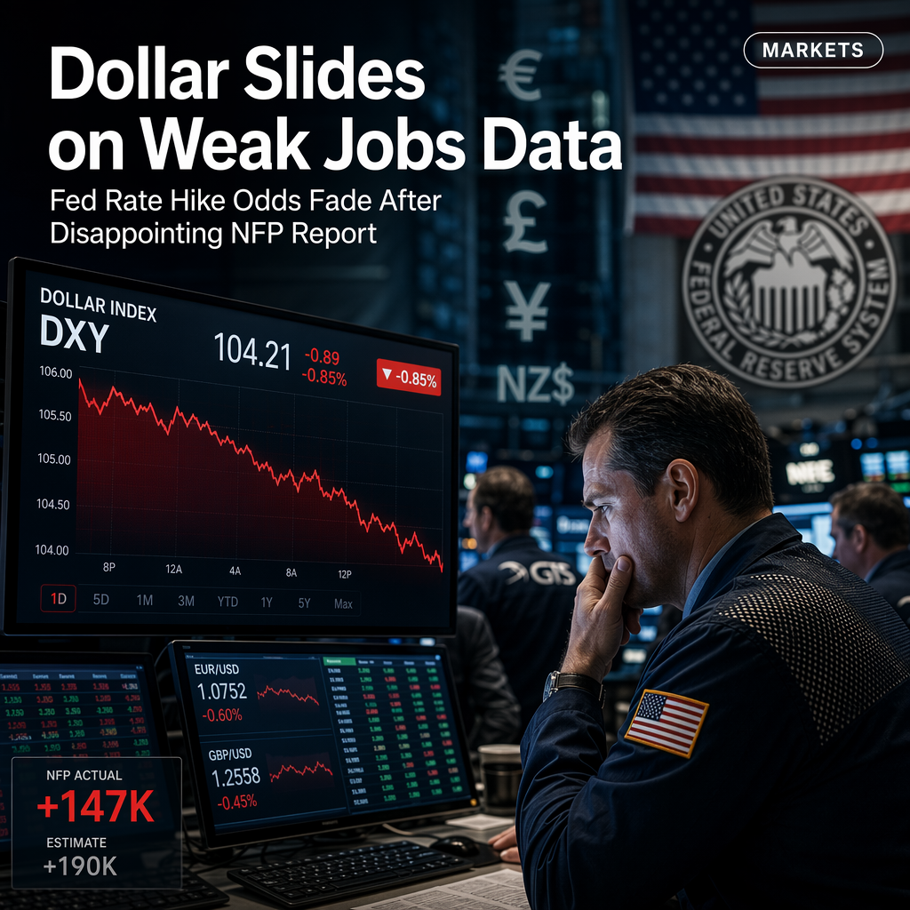 US Dollar Index Slides as June Nonfarm Payrolls Miss Expectations, Fed Rate Hike Odds Diminish