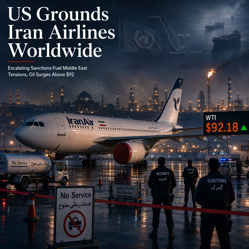 US Announces Global Shutdown of Iranian Airlines Amid Rising Middle East Tensions; WTI Oil Climbs Near $92.50