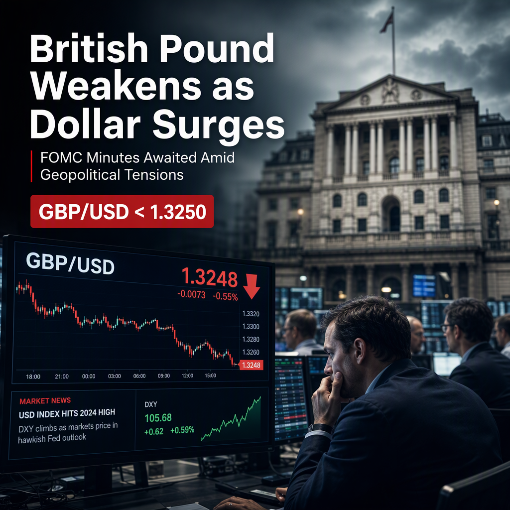 British Pound Weakens Below 1.3250 as US Dollar Strengthens Ahead of FOMC Minutes