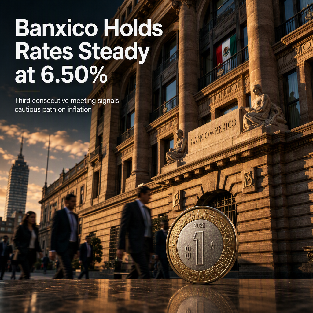 Bank of Mexico Holds Interest Rate Steady at 6.50% for Third Consecutive Meeting